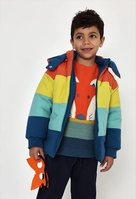 Parka tissu technique garçon réversible bleu multicolore
