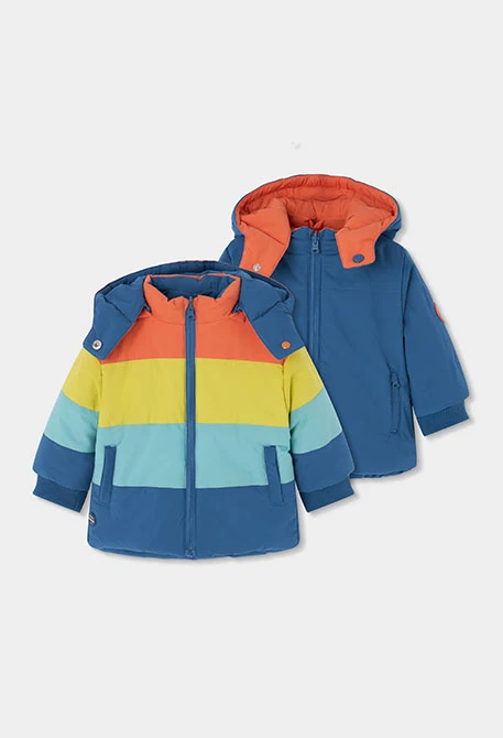 Parka tejido técnico niño reversible azul multicolor