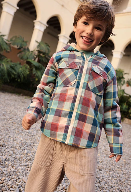 Camicia a quadri bambino multicolore con cappuccio