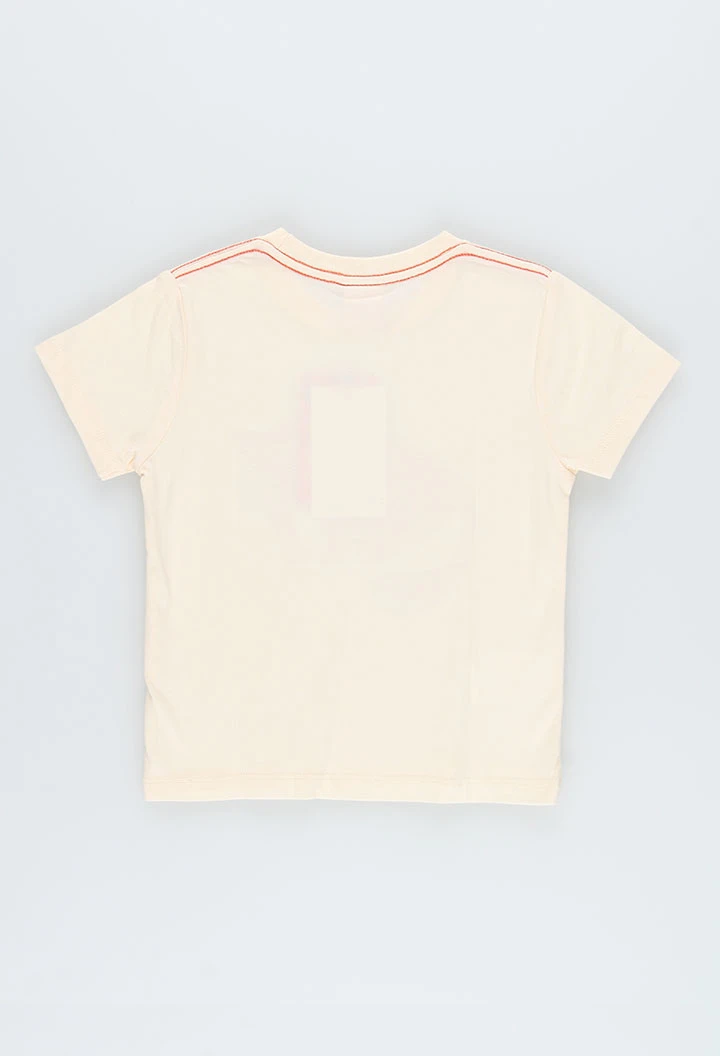 Fox print ecru knit T-shirt for boys