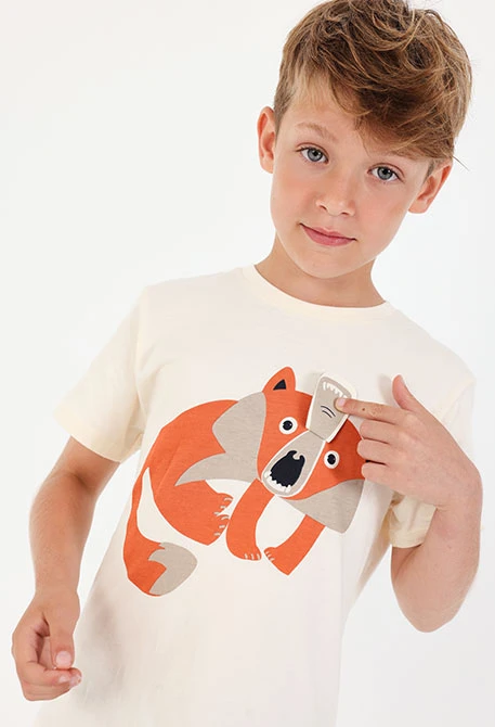 Jungen-Strickshirt in Rohweiß mit Fuchsaufdruck