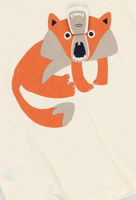 Fox print ecru knit T-shirt for boys