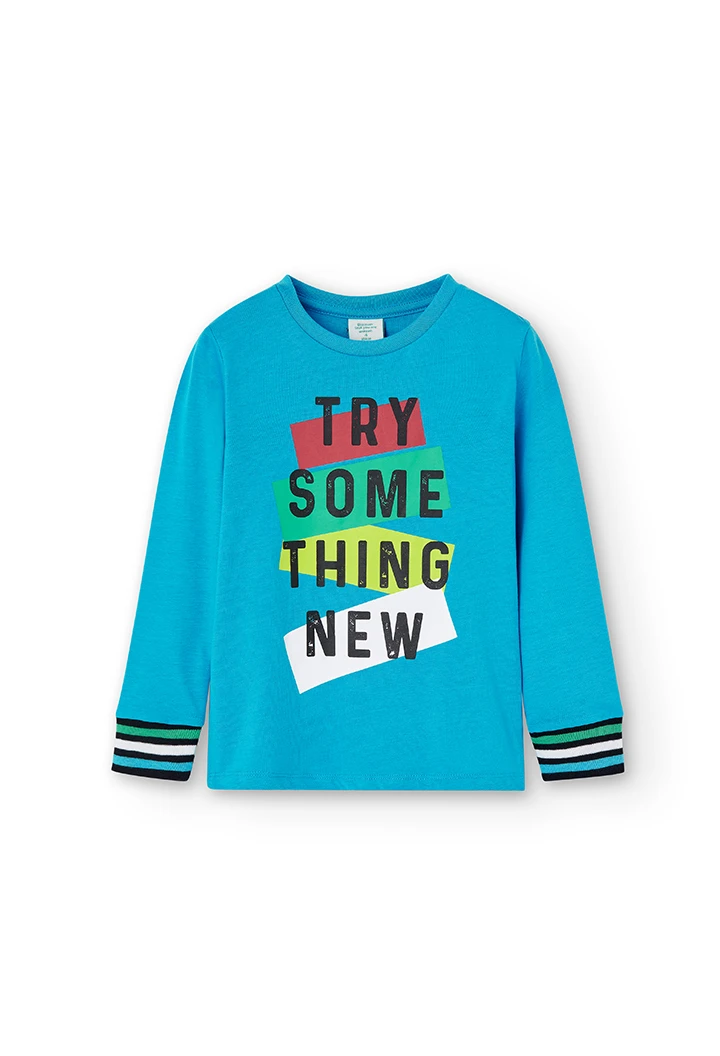 Camiseta punto manga larga "try something" de niño