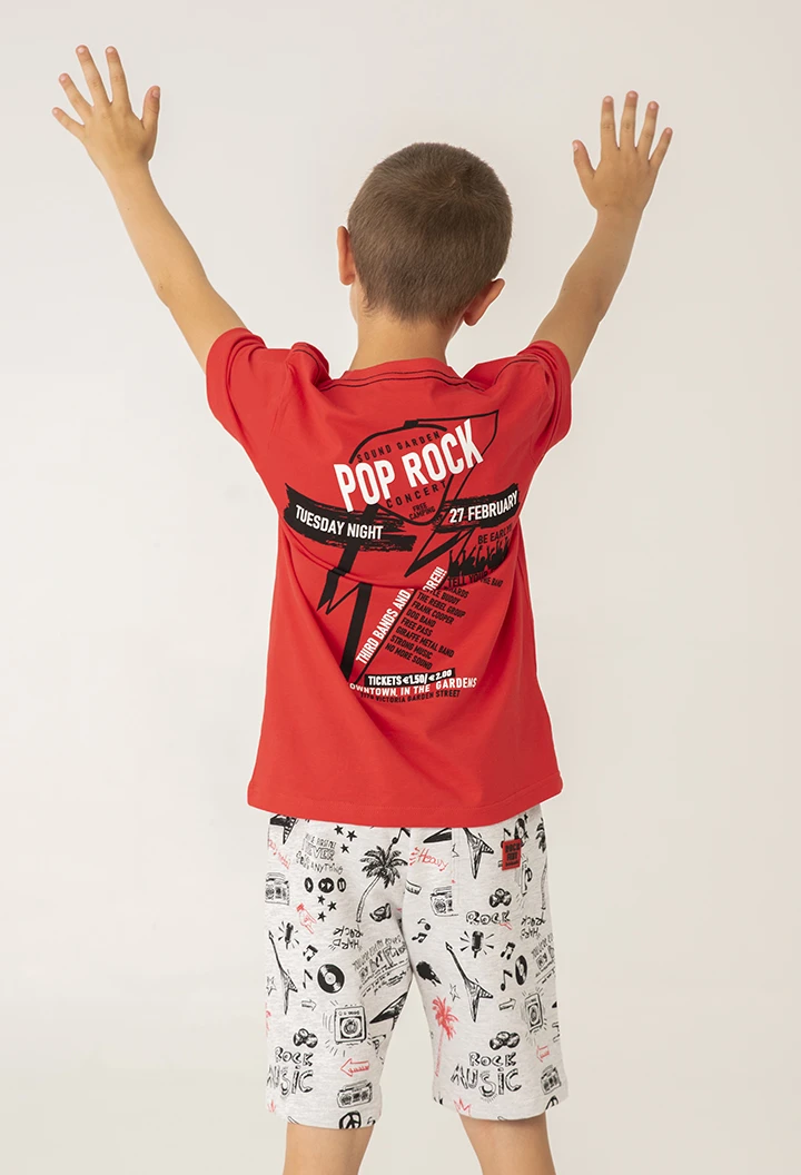 Camiseta malha "rock" para menino