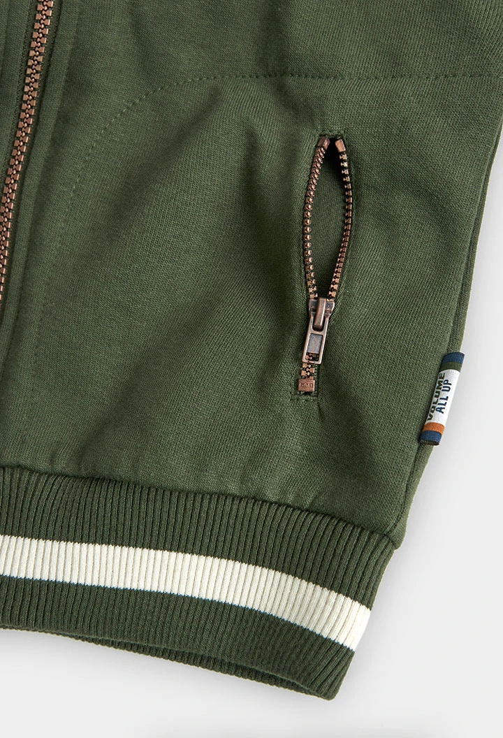 Chaqueta felpa con capucha de niño verde oscuro