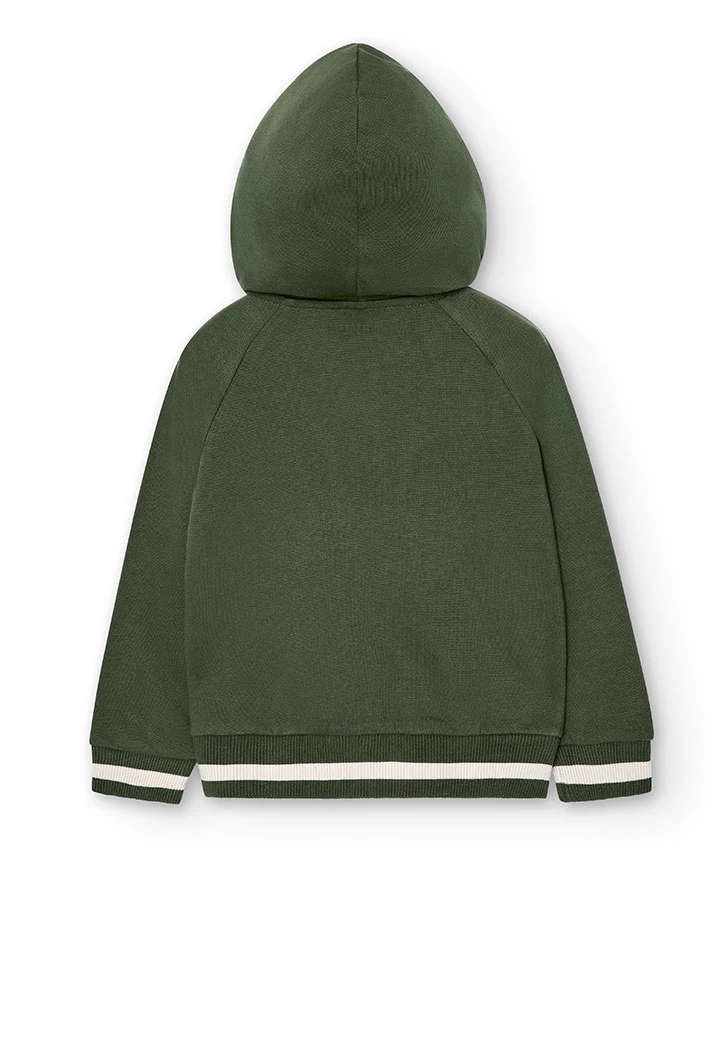 Chaqueta felpa con capucha de niño verde oscuro