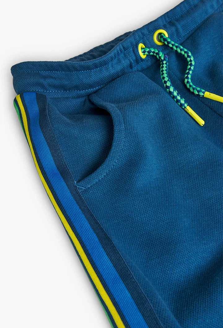 Pantalon molleton piqué bleu pour garçon