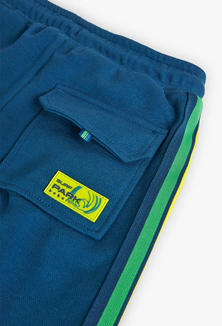 Pantalon molleton piqué bleu pour garçon
