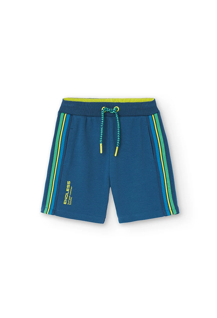 Bermuda garçon en molleton piqué bleu