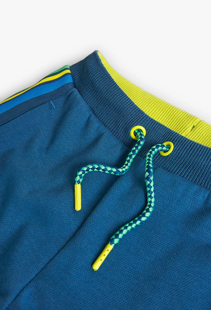 Fleece-Bermuda-Shorts in Piqué, für Jungen, in Farbe Blau