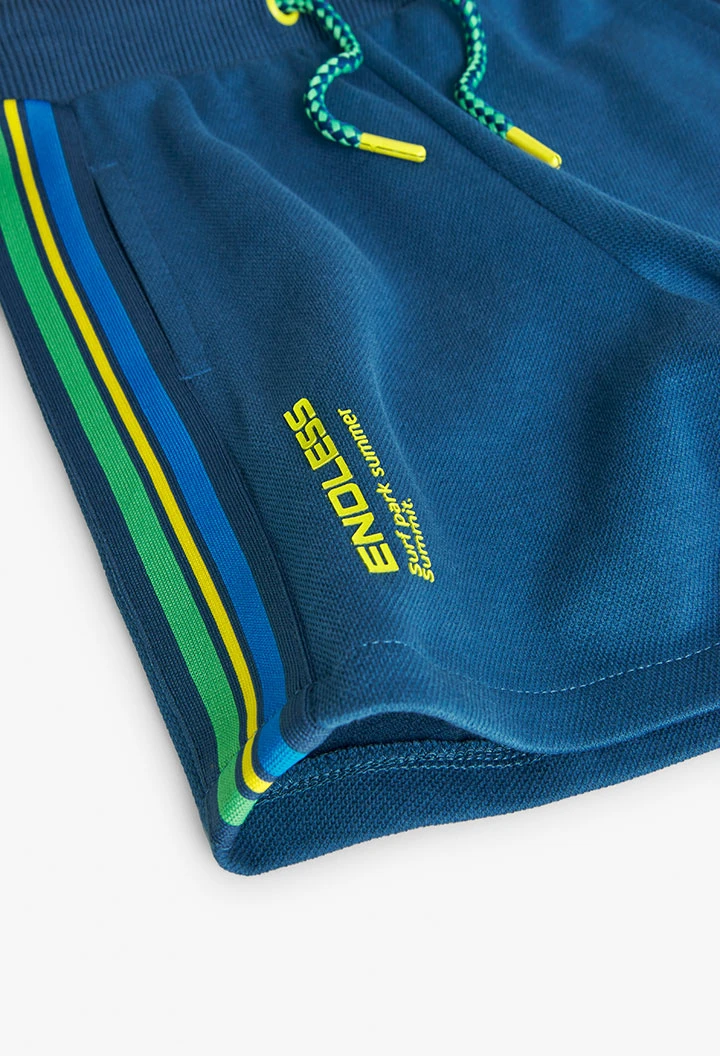 Fleece-Bermuda-Shorts in Piqué, für Jungen, in Farbe Blau