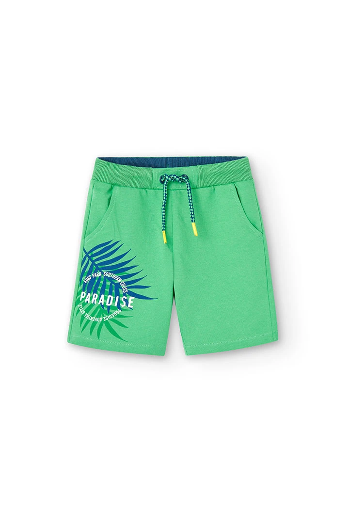 Boy\'s plush shorts with green print