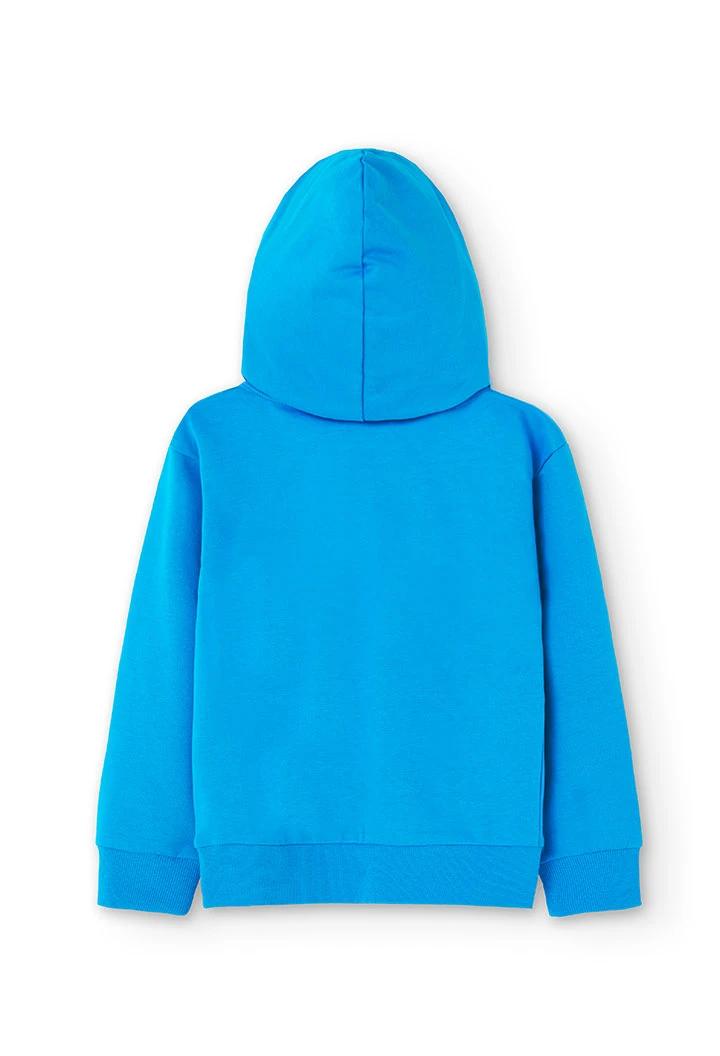 Boy\'s blue plush hooded sweatshirt