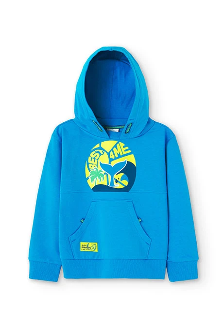 Boy's blue plush hooded sweatshirt