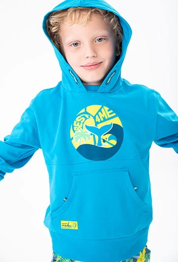 Boy\'s blue plush hooded sweatshirt