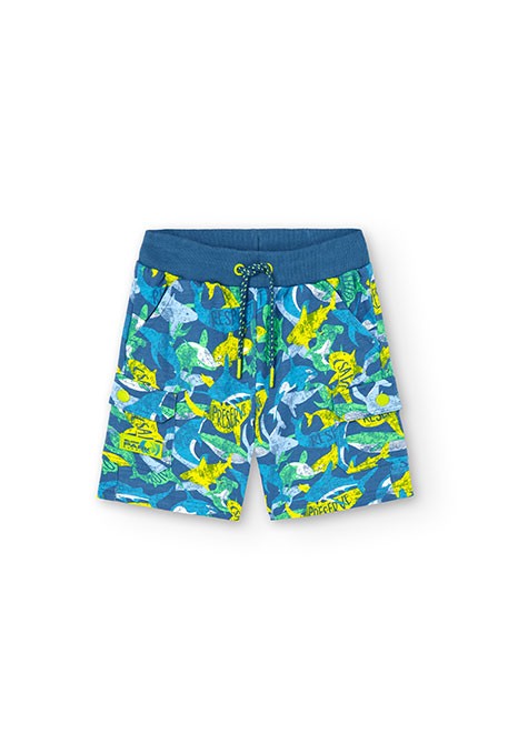 Bermudas nino felpa estampada azul indigo