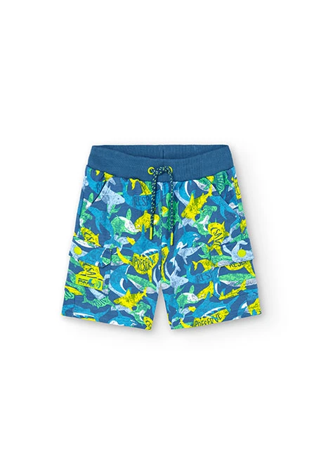 Fleece-Bermuda-Shorts bedruckt, für Jungen, in Farbe Blau 