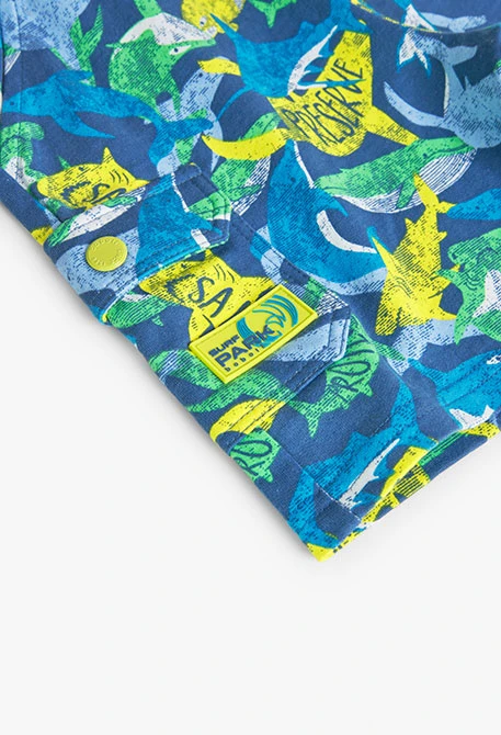 Fleece-Bermuda-Shorts bedruckt, für Jungen, in Farbe Blau 