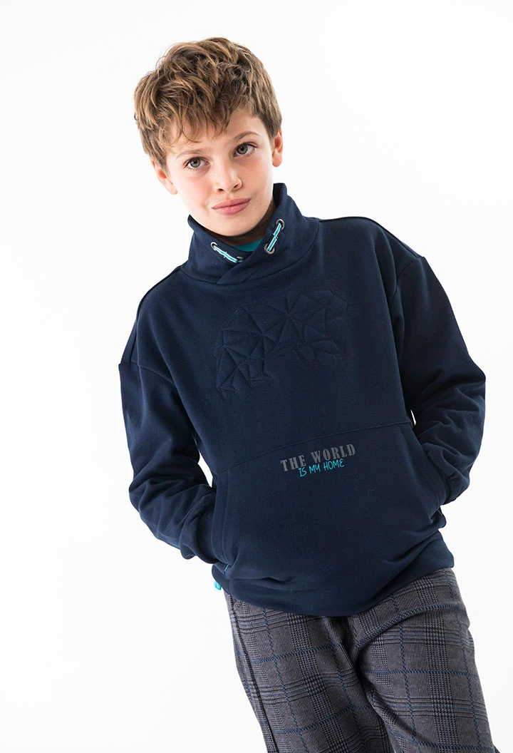 Sweatshirt für Jungen in Himmelblau und Stehkragen