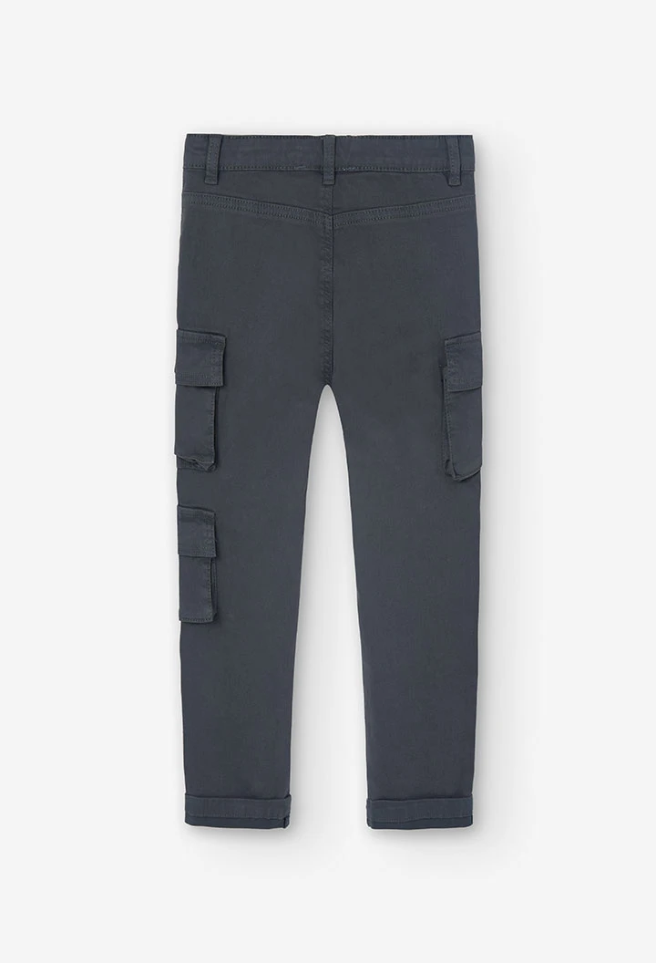 Elastic trousers for boys, plain printed in grey