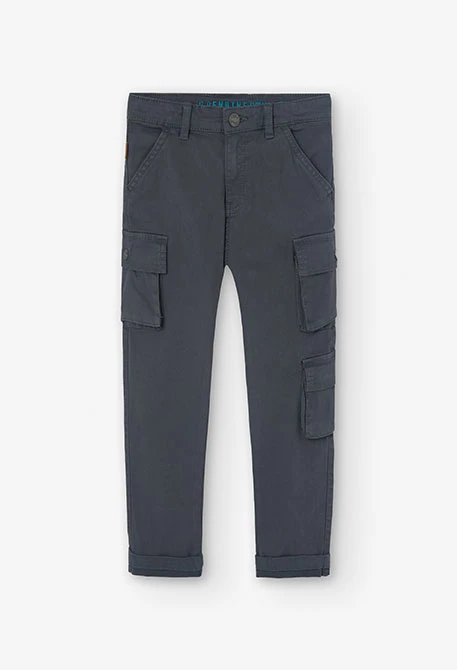 Elastic trousers for boys, plain printed in grey