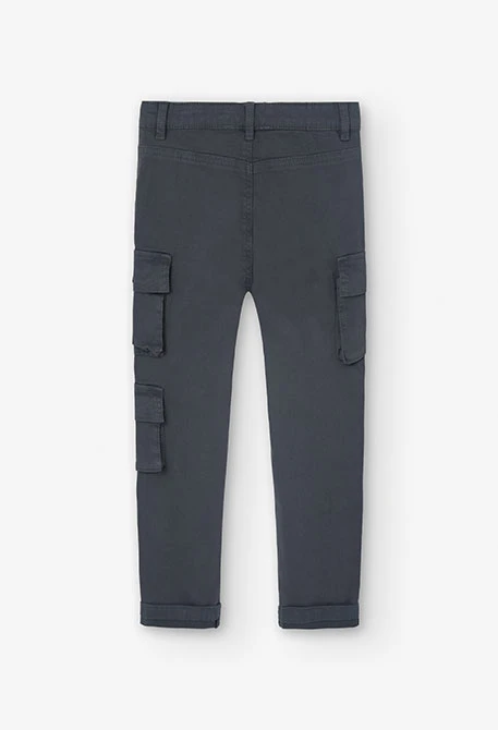 Elastic trousers for boys, plain printed in grey