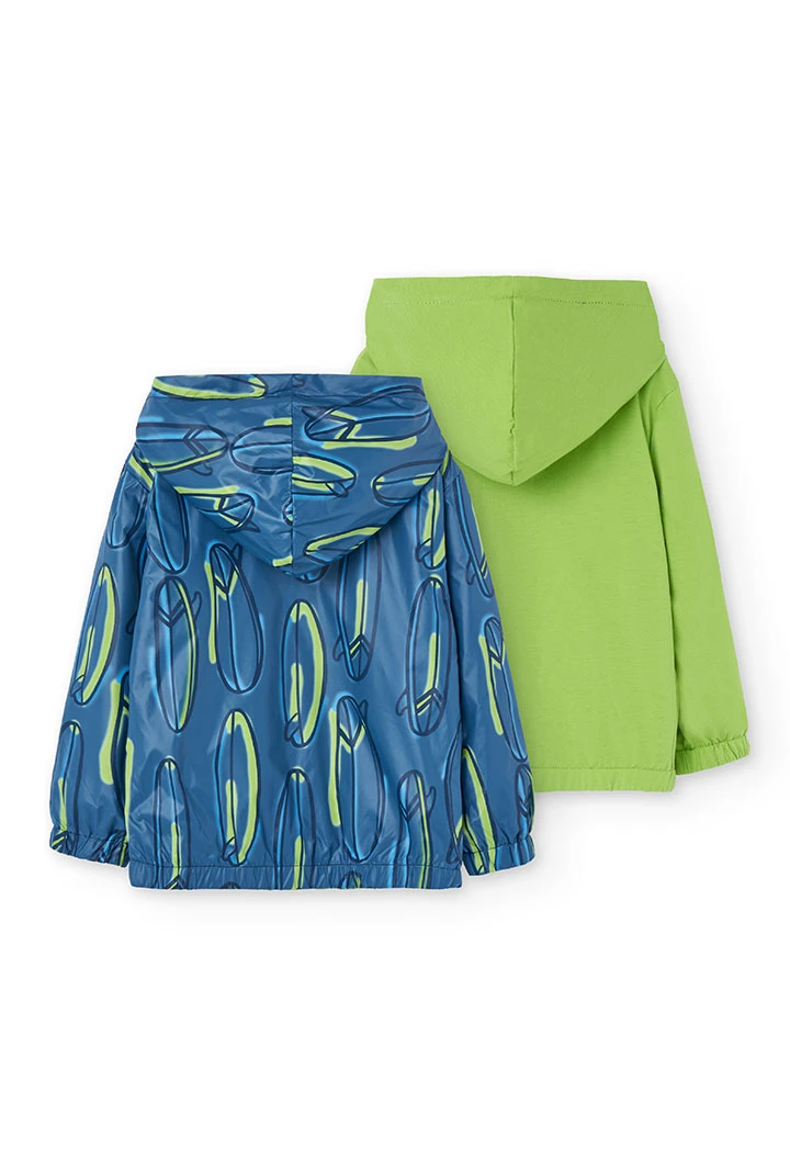 Parka reversibile a maglia per bambino con stampa in blu e verde