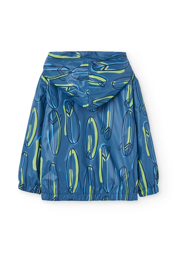 Parka reversibile a maglia per bambino con stampa in blu e verde