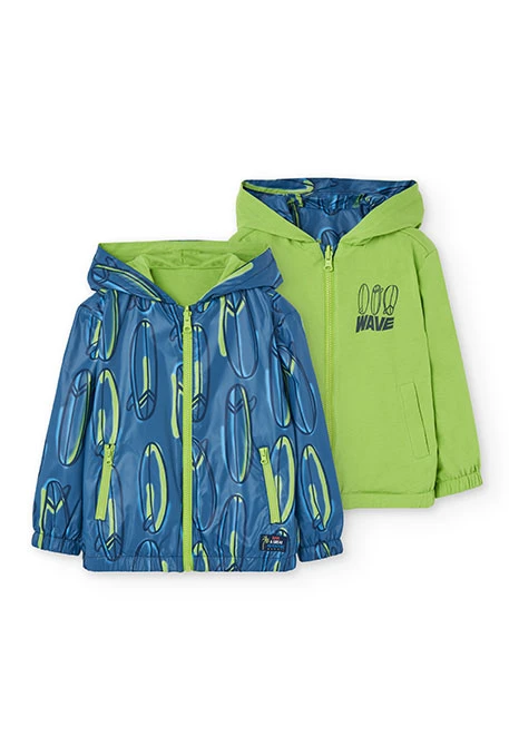 Parka revserible punto para niño con estampado en color azul y verde