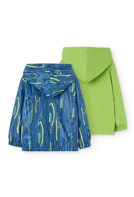 Parka revserible punto para niño con estampado en color azul y verde