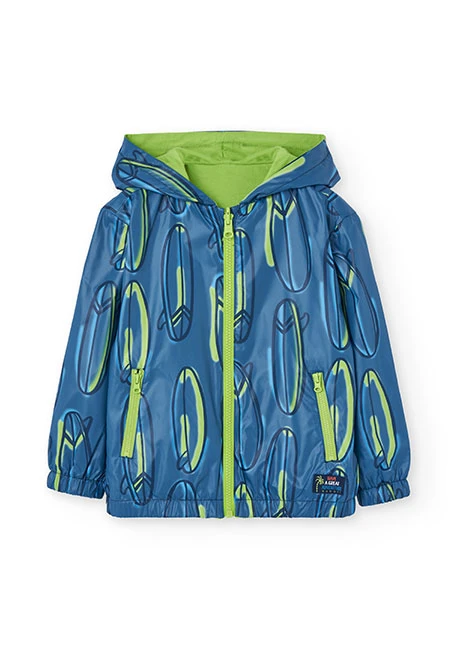 Parka revserible punto para niño con estampado en color azul y verde