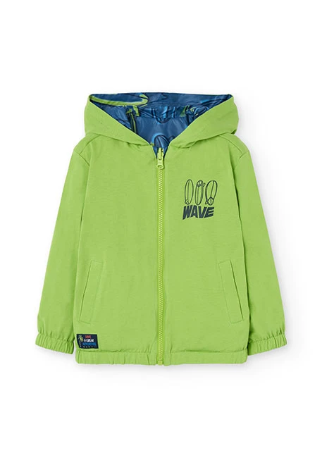 Parka revserible punto para niño con estampado en color azul y verde
