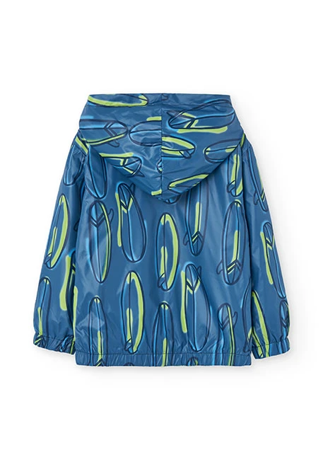 Parka reversível de malha para menino com estampado em azul e verde