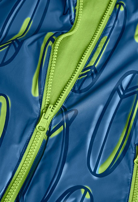 Parka revserible punto para niño con estampado en color azul y verde