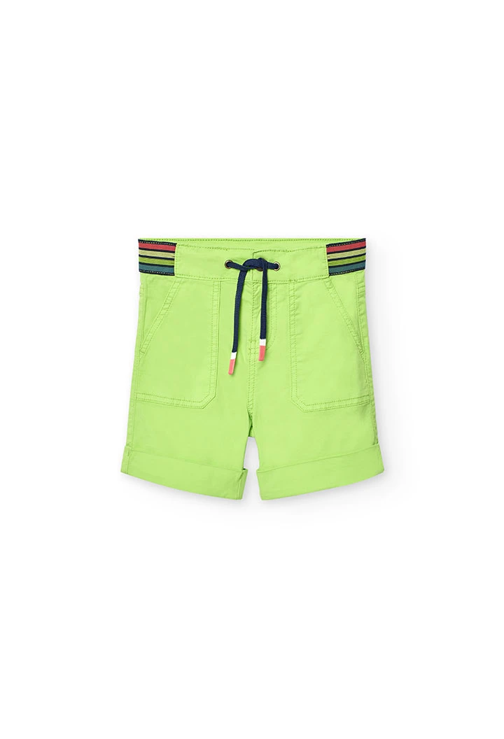 Elastic gabardine shorts for boys in green