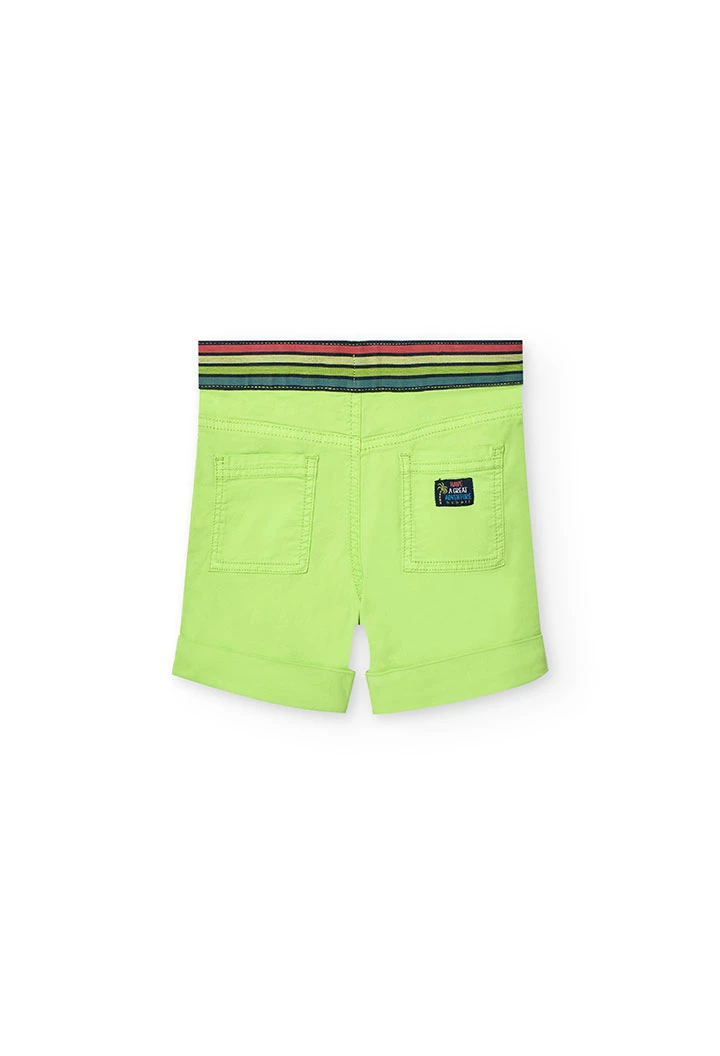Elastic gabardine shorts for boys in green