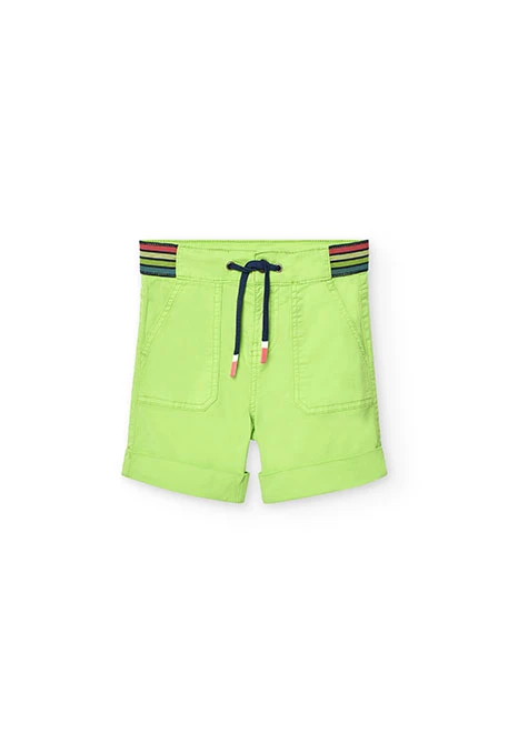 Elastic gabardine shorts for boys in green.