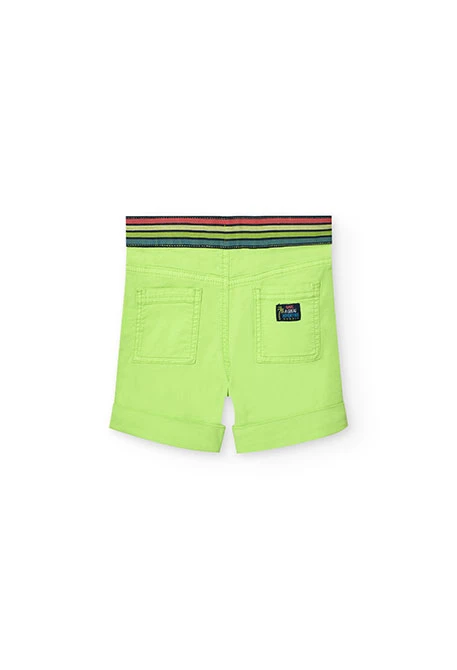 Elastic gabardine shorts for boys in green.
