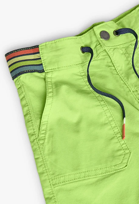 Elastic gabardine shorts for boys in green.