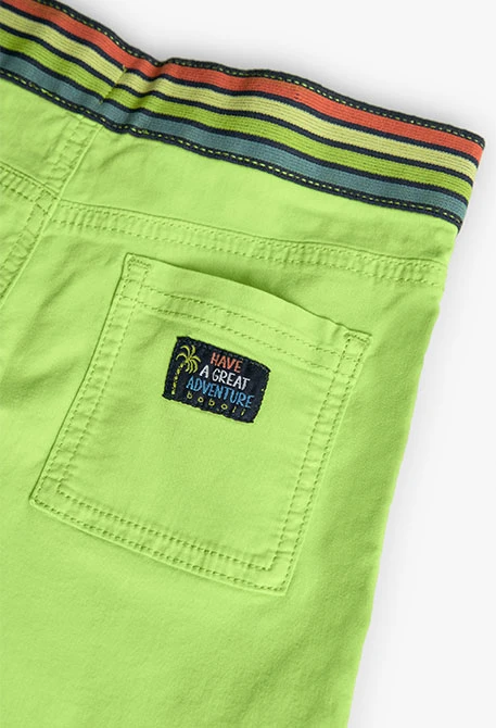 Elastic gabardine shorts for boys in green.