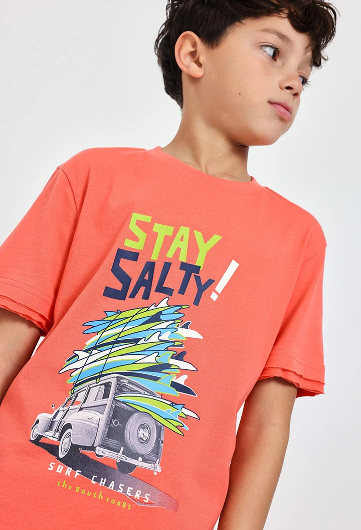 Knitted T-shirt for boys in red