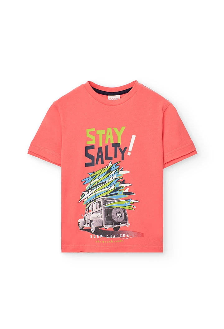 Knitted T-shirt for boys in red