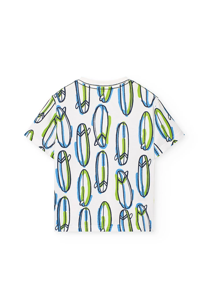 T-shirt en maille pour garçon de couleur blanche avec un imprimé de surfeurs