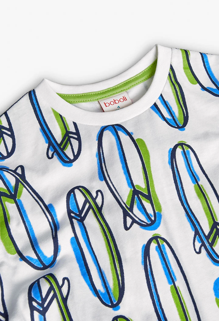T-shirt en maille pour garçon de couleur blanche avec un imprimé de surfeurs