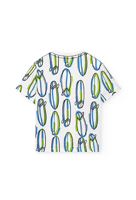 Samarreta de punt per a nen de color blanc amb estampat de surfistes
