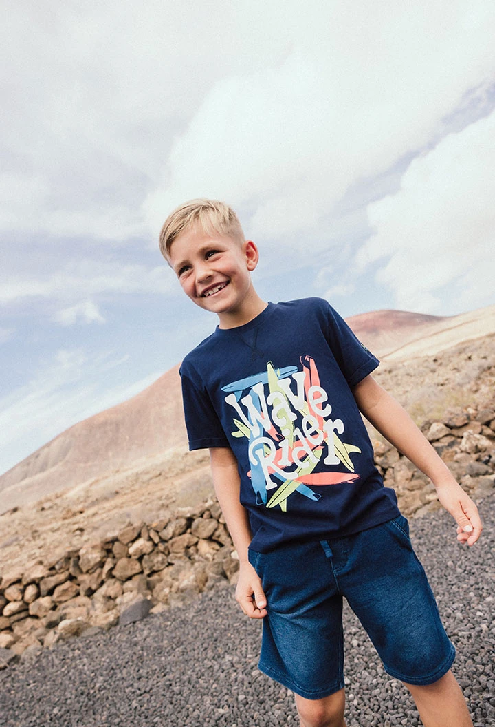 T-shirt en tricot de couleur bleu marine