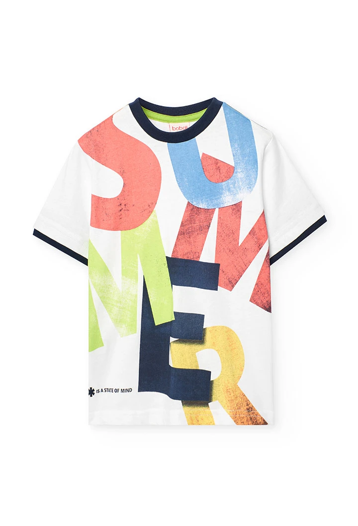 Knitted T-shirt for boys in white with letter print