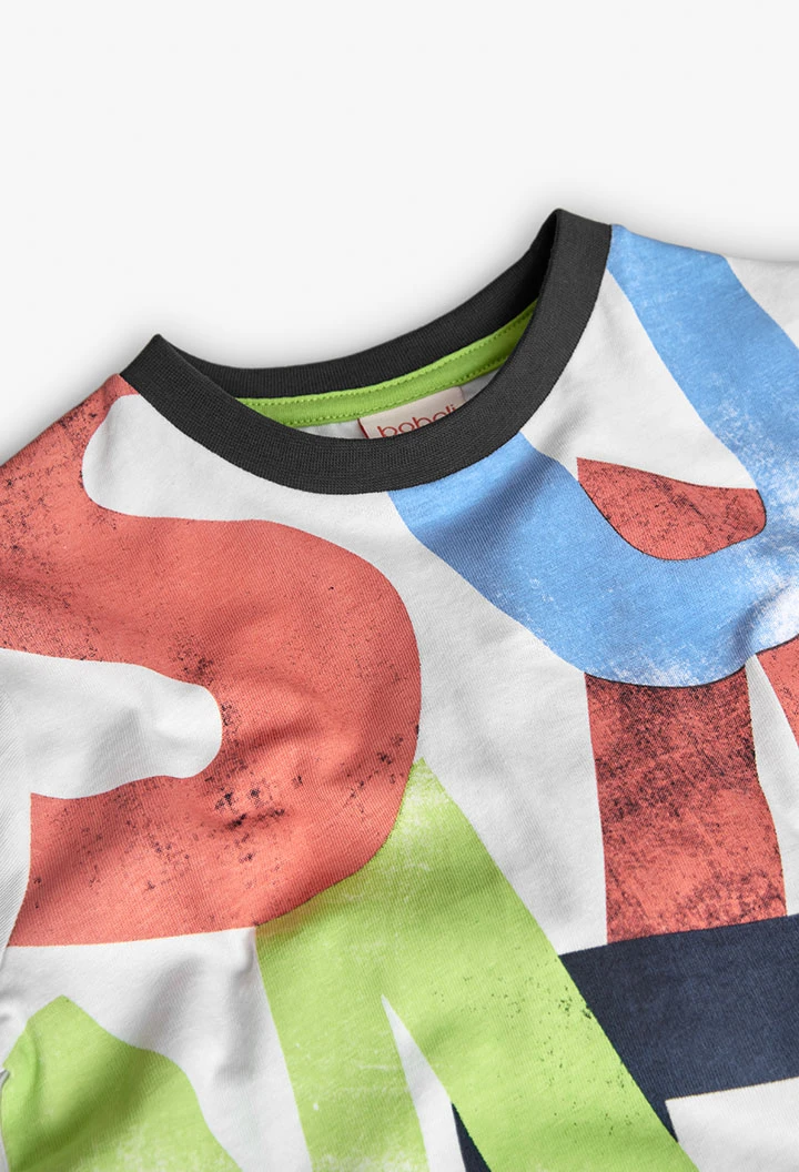 Knitted T-shirt for boys in white with letter print
