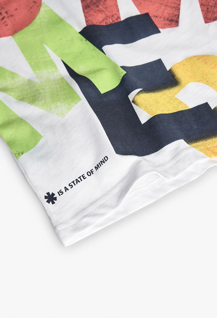 Knitted T-shirt for boys in white with letter print