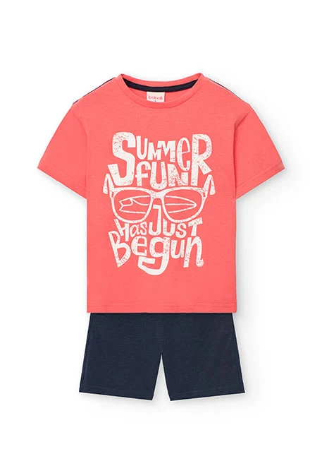 Boys\' knitted T-shirt and shorts set